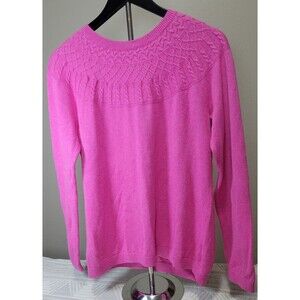 Talbots‎ Cotton Cashmere Cable Yoke Sweater – Size M Bright Pink